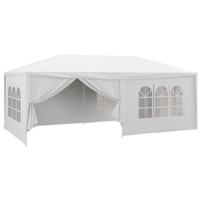 Outsunny Carpa de Jardín 6x3 m Cenador Desmontable de Exterior con 4 Ventanas 2 Puertas con Cremallera 6 Paredes Laterales e Impermeable Pabellón para Terraza Patio Playa Blanco