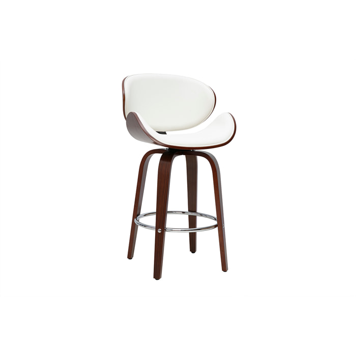 Tabouret de bar pivotant blanc et bois foncé 65 cm WALNUT