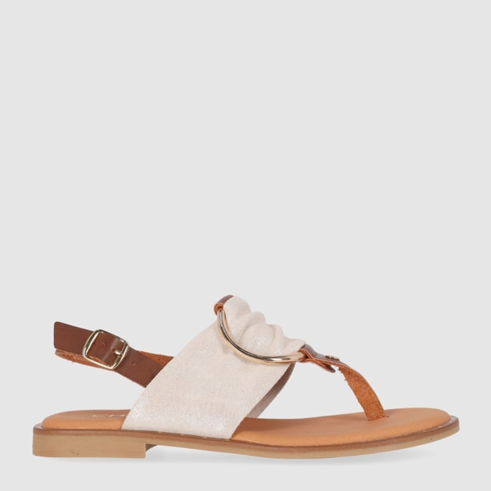 Sandalias de Serraje - Platino - Tacón: Bajo