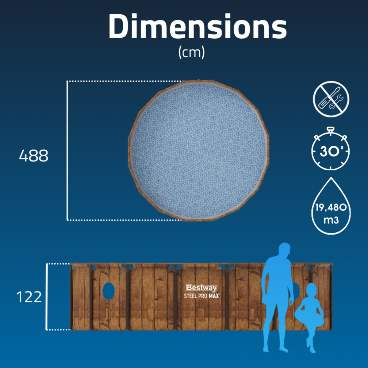 Bestway Piscine hors sol Ronde Power Steel Swim Vista Motif bois 488 x 122 cm