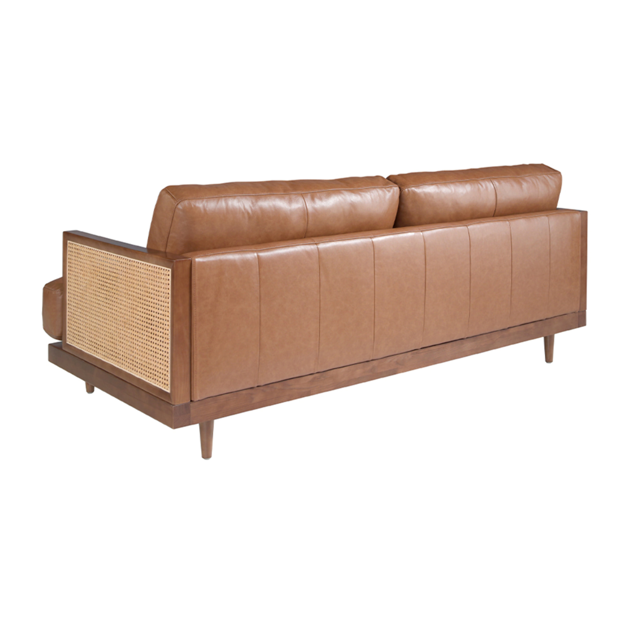 Sofá Angel Cerdá de 3 plazas tapizado en piel de origen vacuno en marrón patas de madera en nogal 205x96x83cm