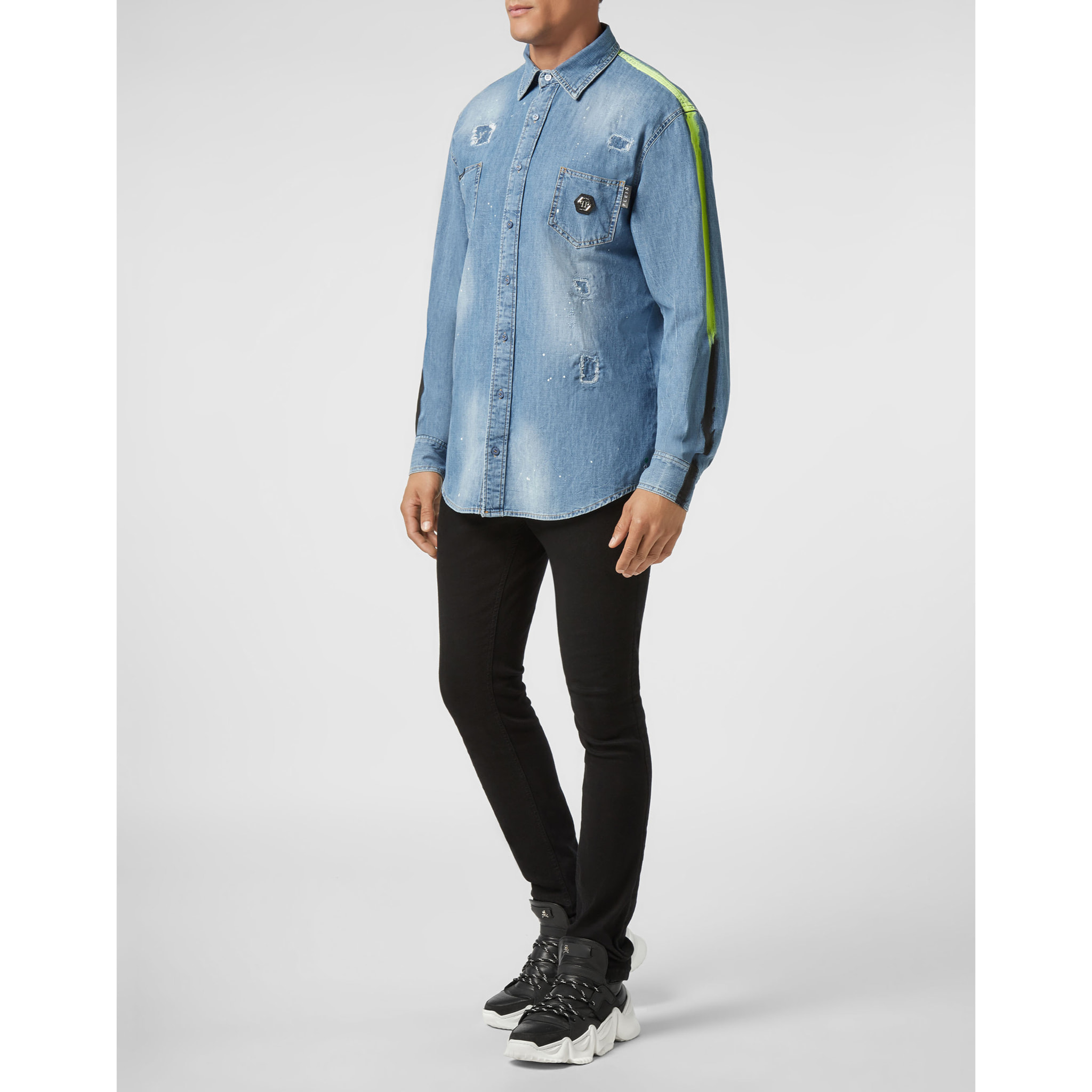 PHILIPP PLEIN Denim Shirt Ls Stripes