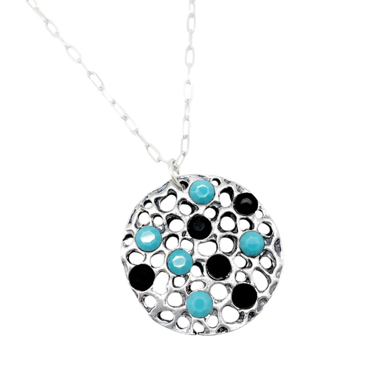 Collar Bicolor SW cristal tuquesa y negro en plata 10µ