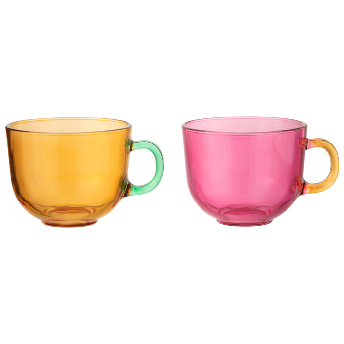 J-Line tasse Bor - verre - orange/rose - 2 pièces