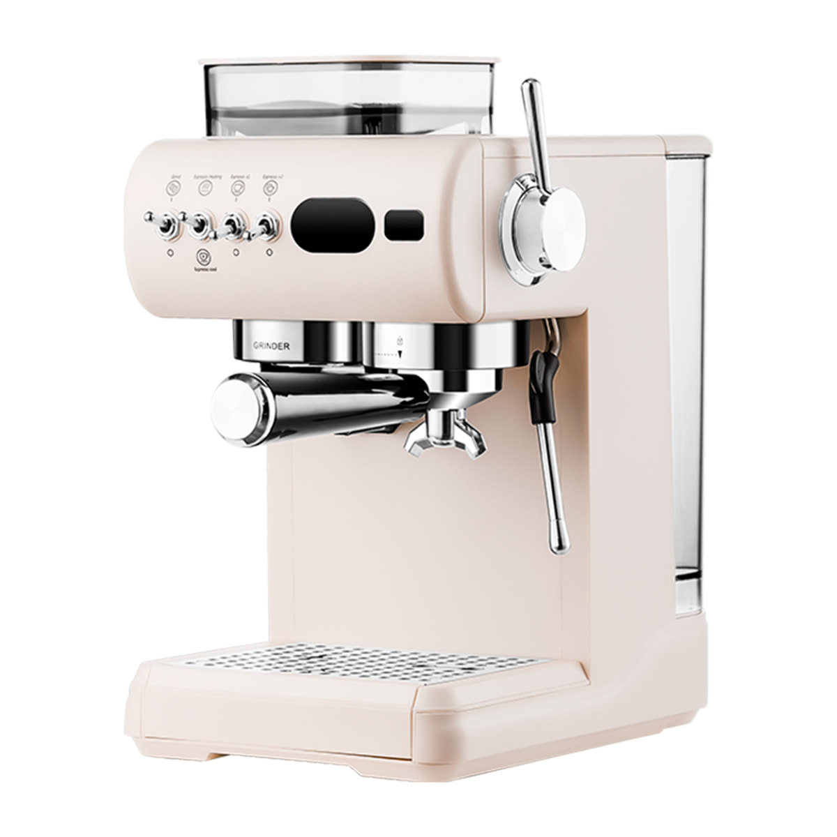 Cafetera de 1350W con 20 niveles de molido, extracción dual para café caliente y frío, vapor potente, tanque 1,8L y 20bar.
