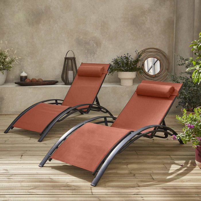 Duo de bains de soleil aluminium - Louisa terracotta- Transats aluminium et textilène