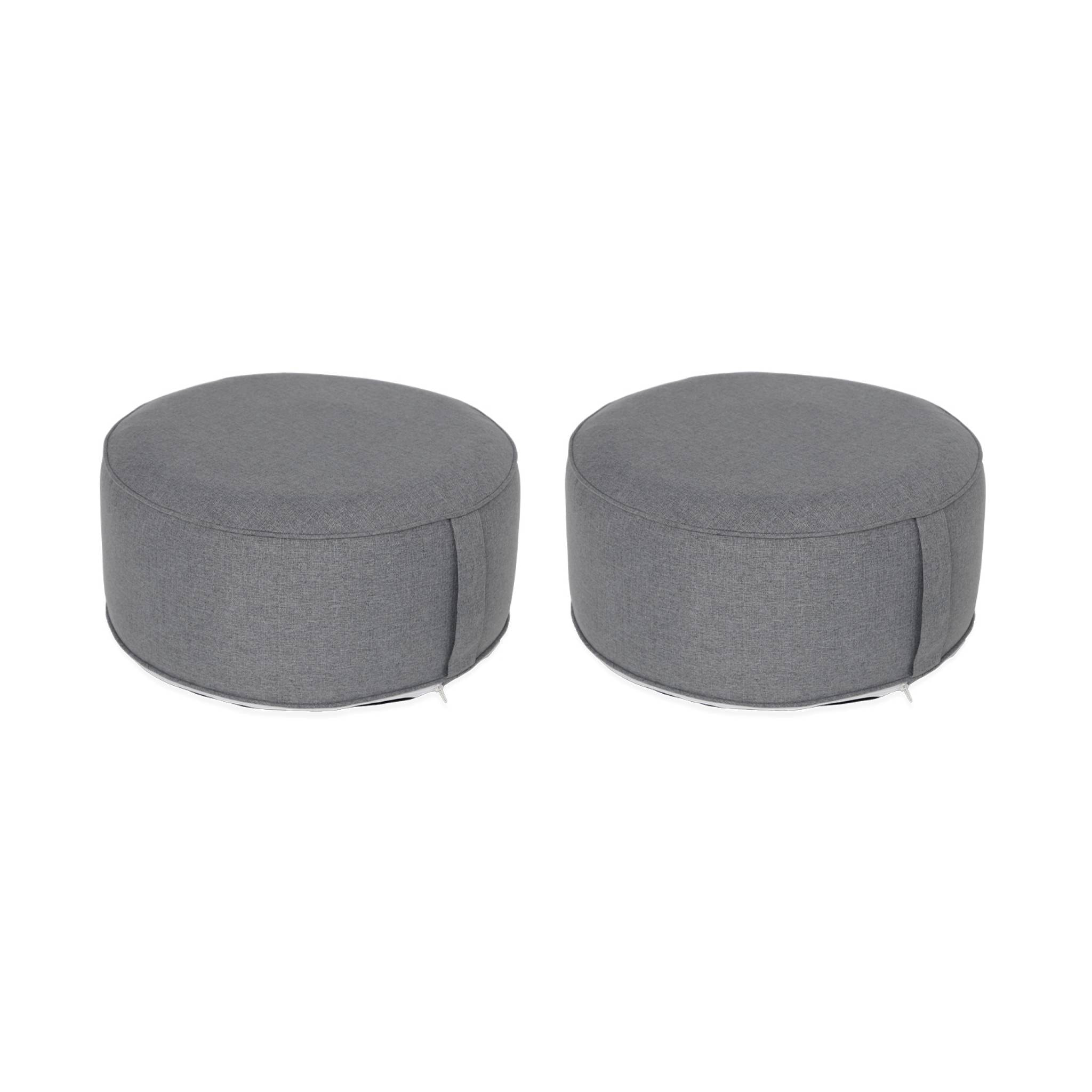 Lot de 2 poufs gonflables et déhoussables gris. intérieur ou extérieur. résistant à l'eau et aux UV avec poignée de transport