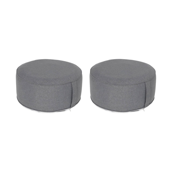 Lot de 2 poufs gonflables et déhoussables gris. intérieur ou extérieur. résistant à l'eau et aux UV avec poignée de transport