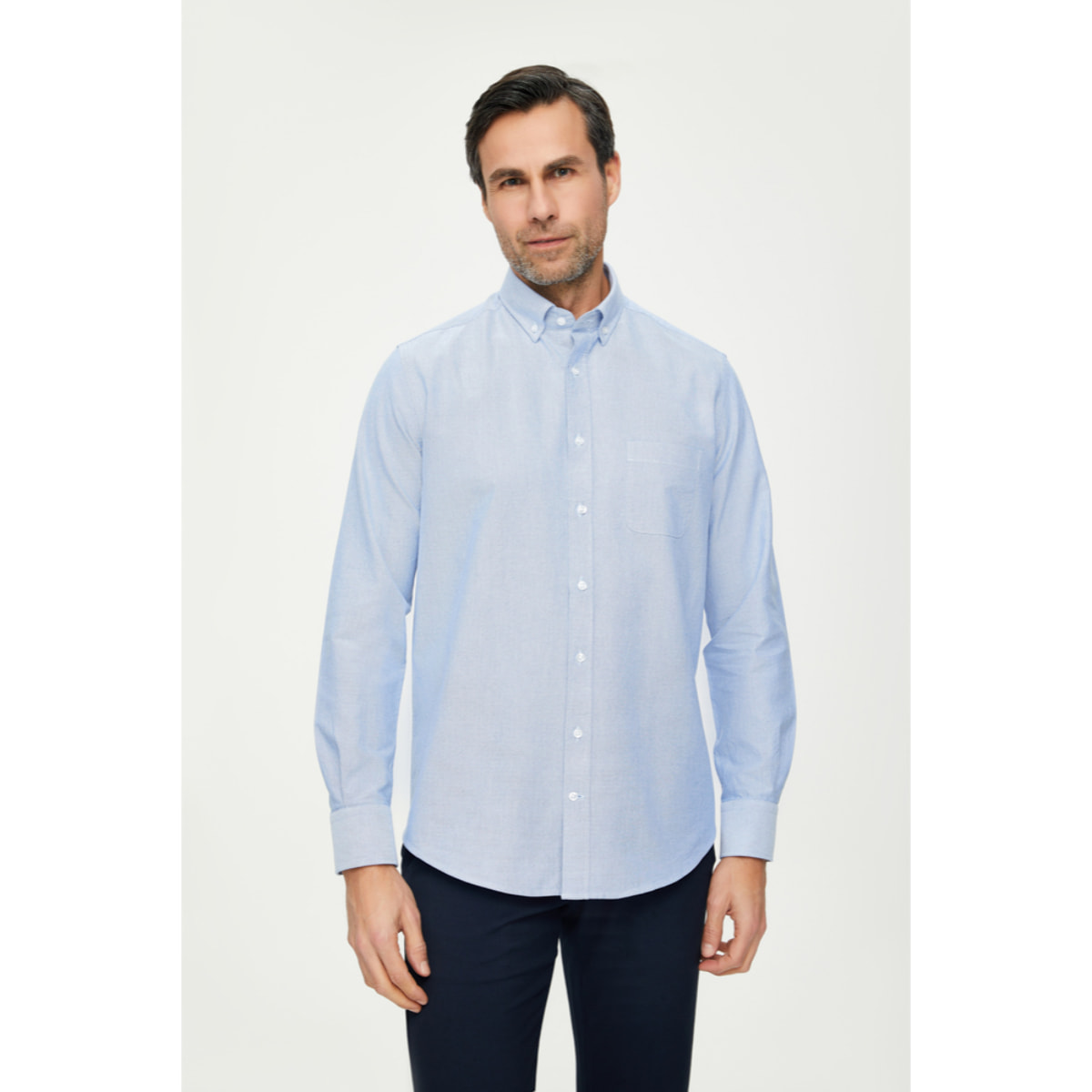 Camicia Uomo 1 Bottone Button Down Slim Oxford Lavato Unito Bluette