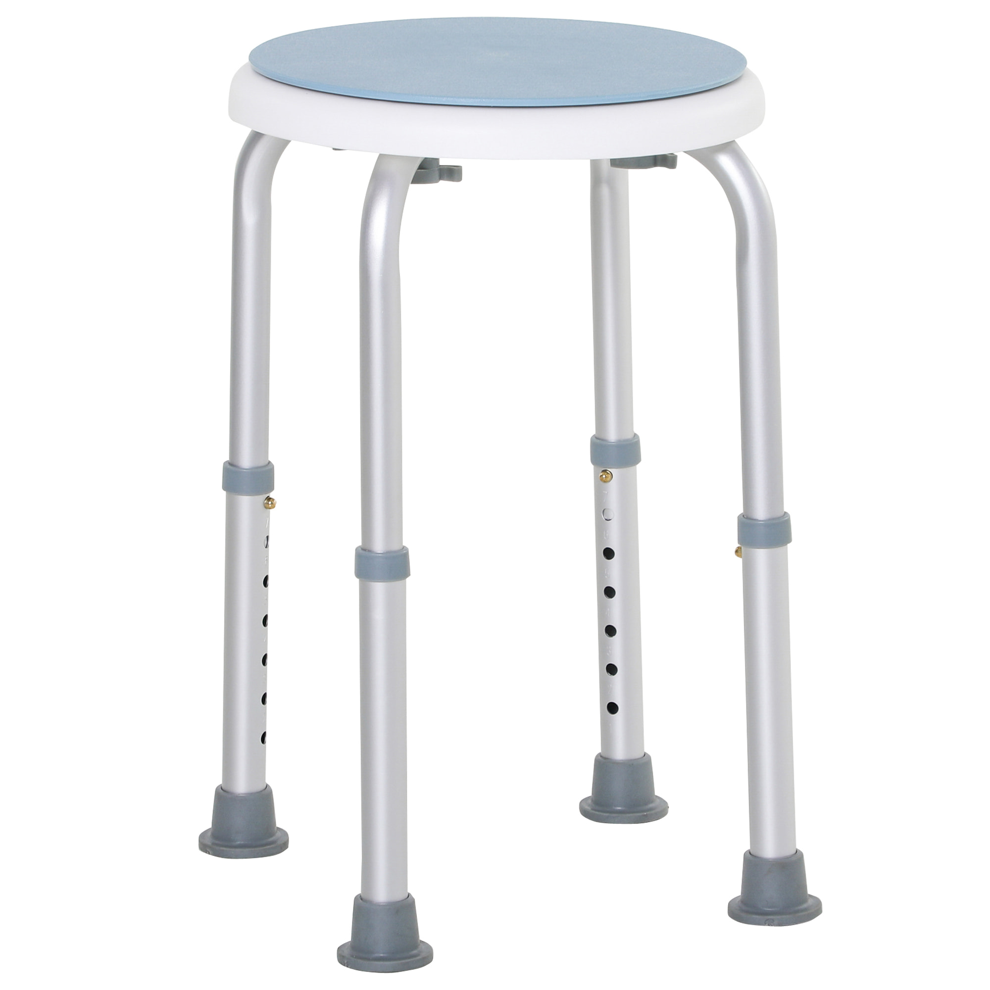 Tabouret de douche siège de douche - hauteur réglable, pivotant 360° - alu PP blanc bleu