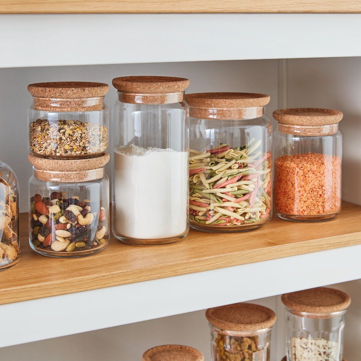 Lot de 2 pots de conservation Pure Jar Cork - Luminarc - En verre avec couvercle liège - 1L + 0,5L