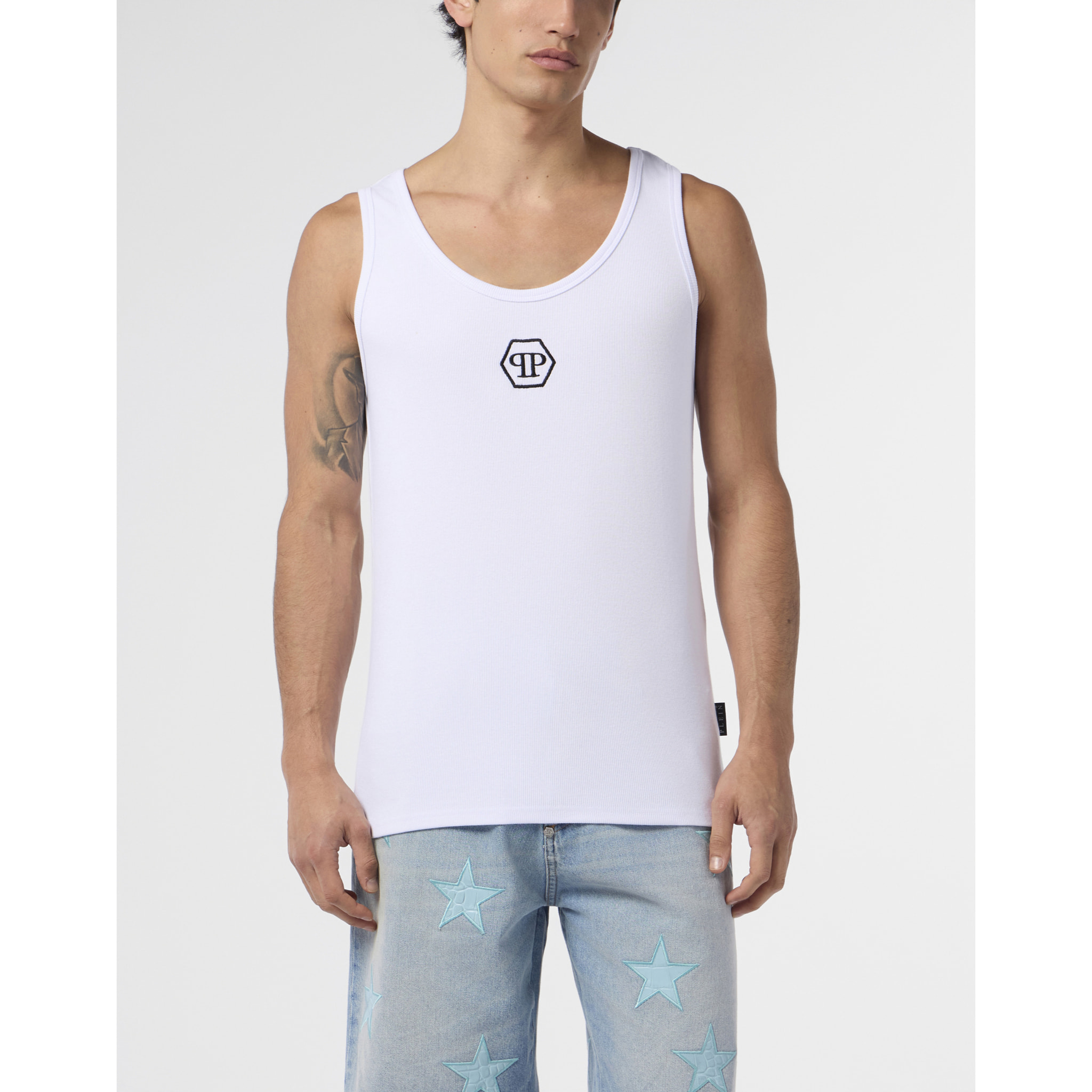PHILIPP PLEIN Cotton Tank Top Hexagon