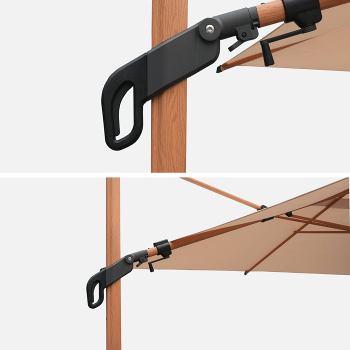 Parasol déporté ETRETAT rectangulaire beige 3x4m. mât effet bois