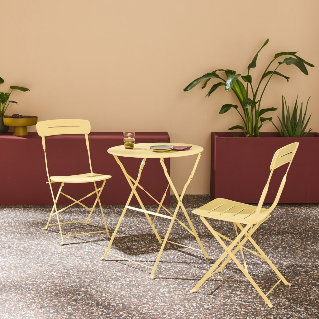 Table de jardin bistrot pliante ronde acier + 2 assises BALCONEA