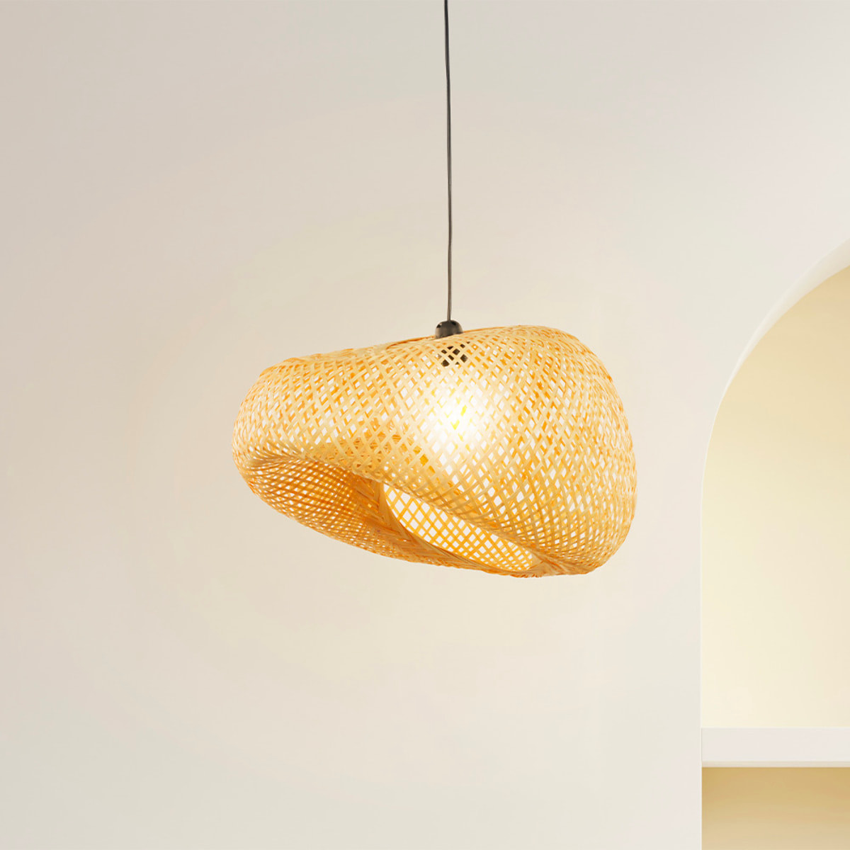 Suspension Design Bambou Naturel, 47x58 cm, Style Bohème