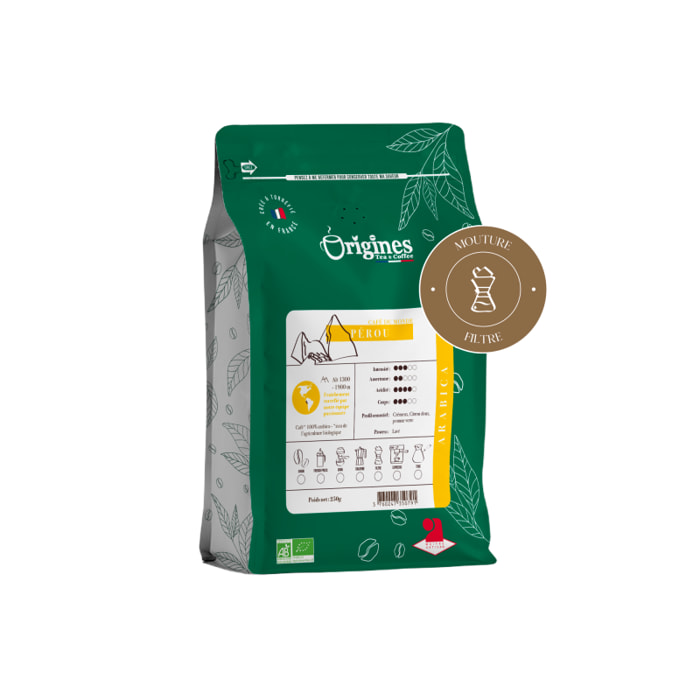 Café Bio - Pérou Norandino - Pur Arabica - Moulu Filtre 250g