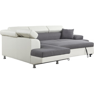 Canapé d'angle convertible "Sophia luxe" - 265 x 190.5 x 80/91 cm - Blanc / Gris - 5 places - Angle gauche