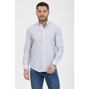 Camicia Uomo 1 Bottoni Button Down Slim Armaturato Fantasia Grigio Scuro/Bianco