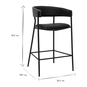 Tabourets de bar design noirs et bois foncé noyer H66.5 cm (lot de 2) DANTE