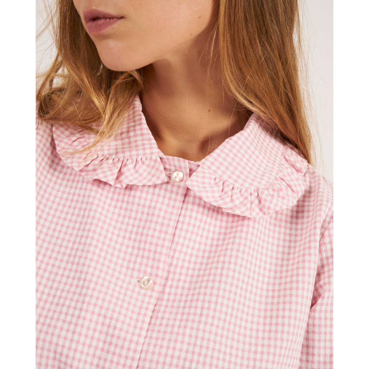 Camiseta de pijama de mujer abotonada de cuadros vichy