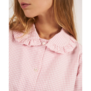 Camiseta de pijama de mujer abotonada de cuadros vichy