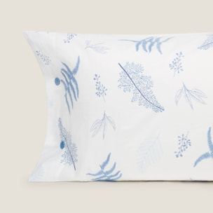 Funda almohada algodón hojas Lari color azul 100% Algodón percal