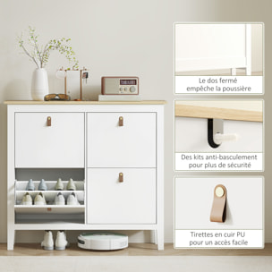 Mueble Zapatero Estrecho Zapatero Entrada Recibidor con 4 Cajones Abatibles Estantes Ajustables y Tiradores de PU para 20 Pares de Zapatos para Pasillo 105x24x95,5 cm Blanco