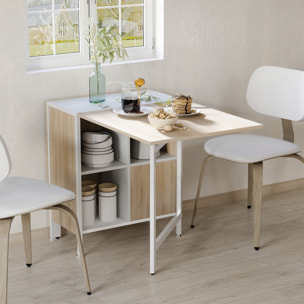 Table pliable de cuisine salle à manger 4 niches intégrées dim. dépliées 169L x 62l x 75H cm MDF chêne clair acier blanc