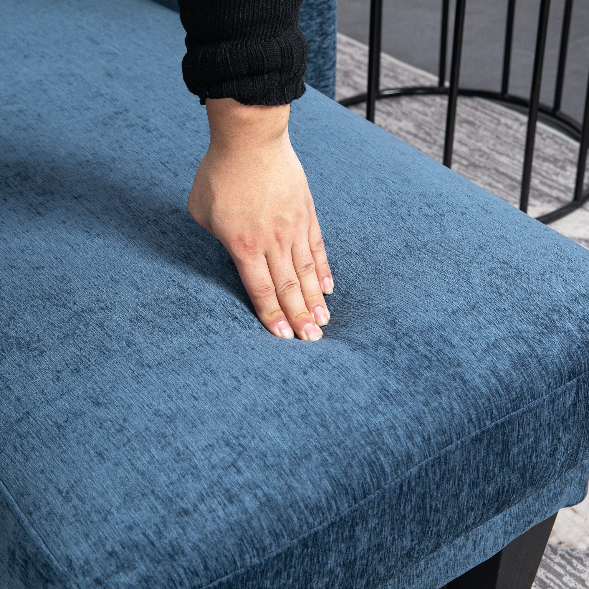 Sofá Esquinero Sofá en Forma de L Tapizado en Poliéster Chaise Longue Reversible con 3 Cojines para Salón Carga 180 kg 186x130x84 cm Azul