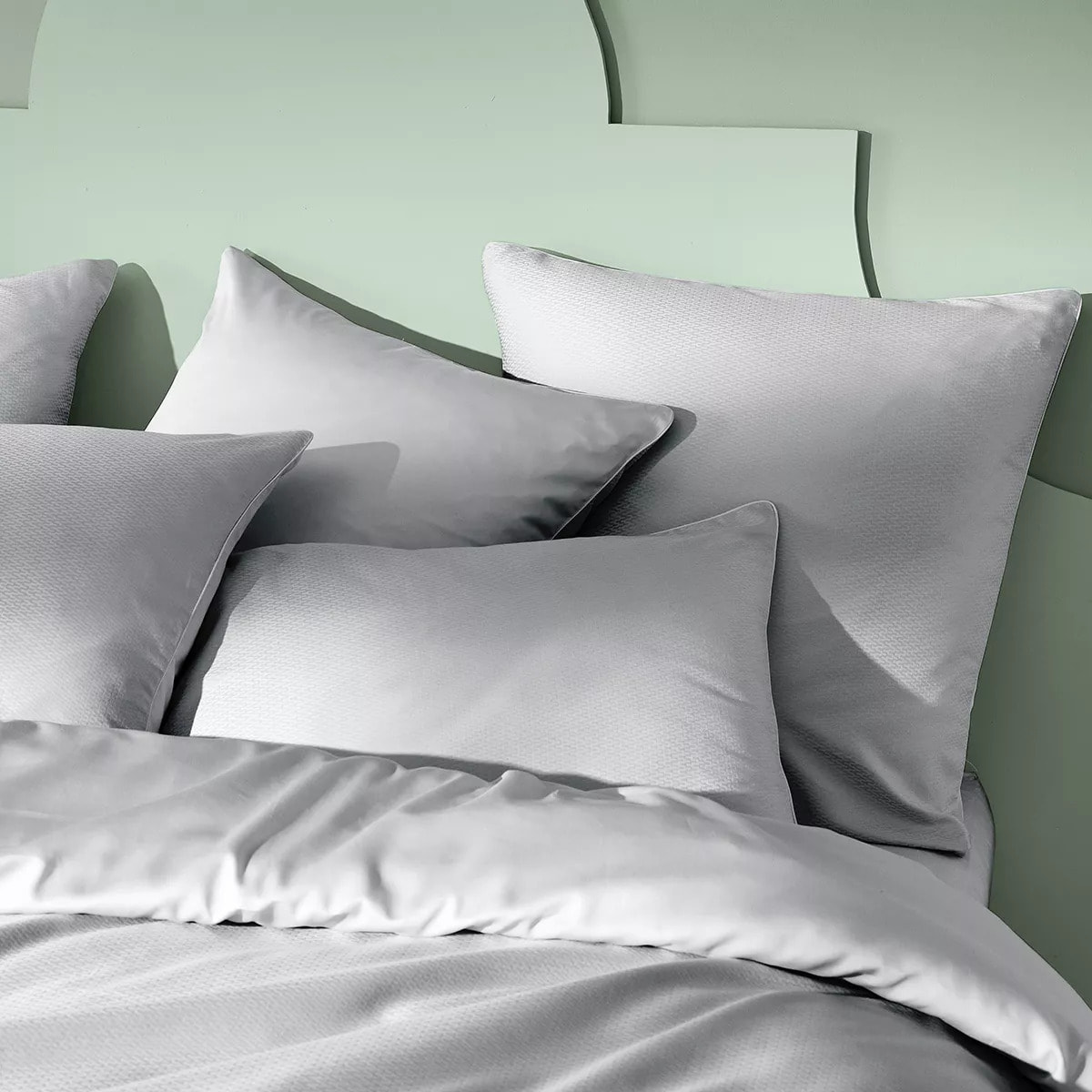 Taie d'oreiller satin de coton motif jacquard gris Vibrato glacier