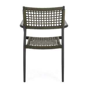 Set di 4 sedie con braccioli BLANES in alluminio antracite e corda verde