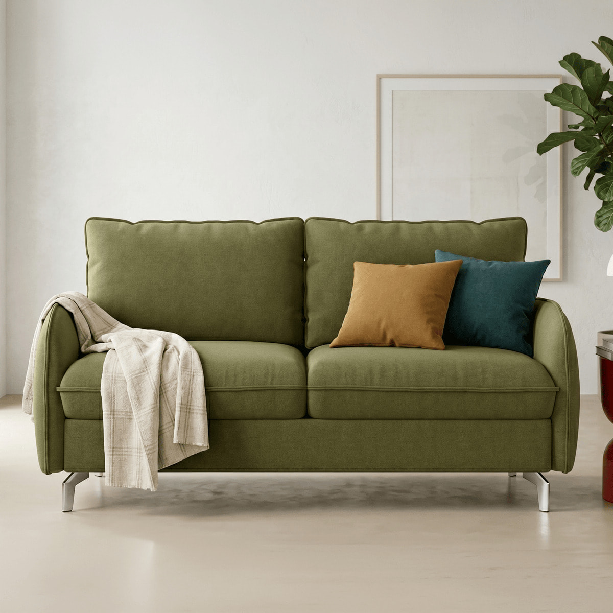Canapé droit convertible 3 places en tissu chenille - ouverture express - NOVOLI