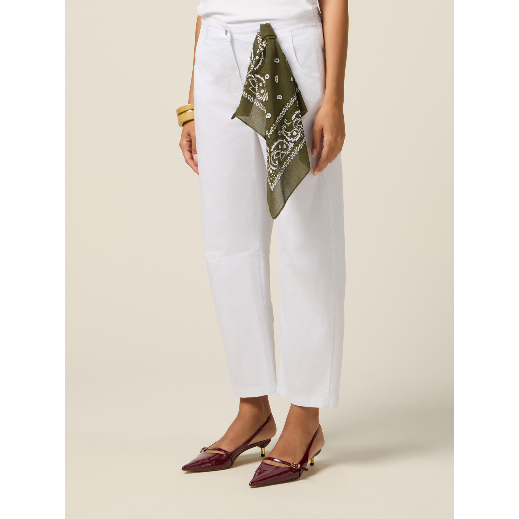 Oltre - Pantalones barrel con pañuelo - Blanco