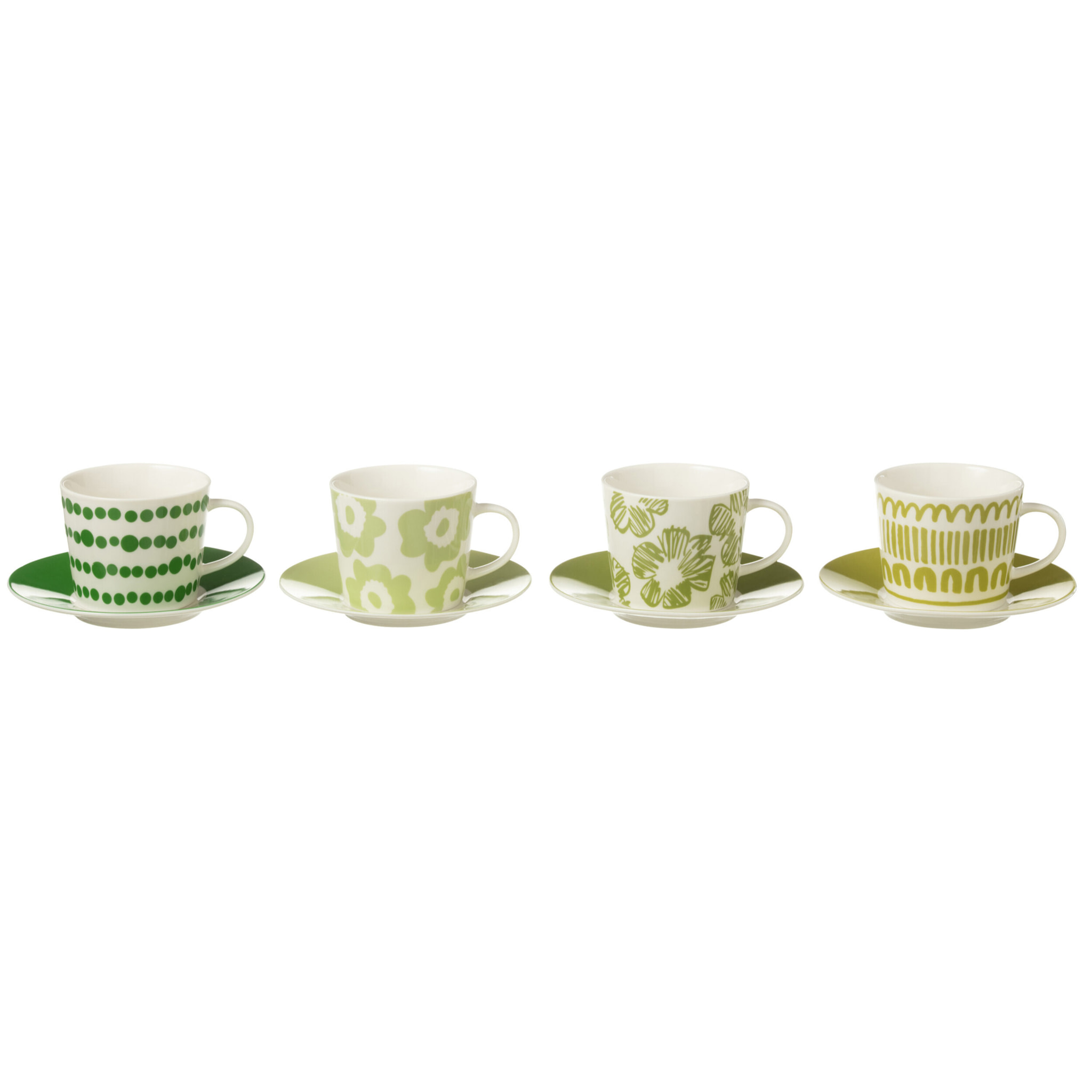 J-Line tasse + sous-tasse - céramique - vert - large - 4 pcs