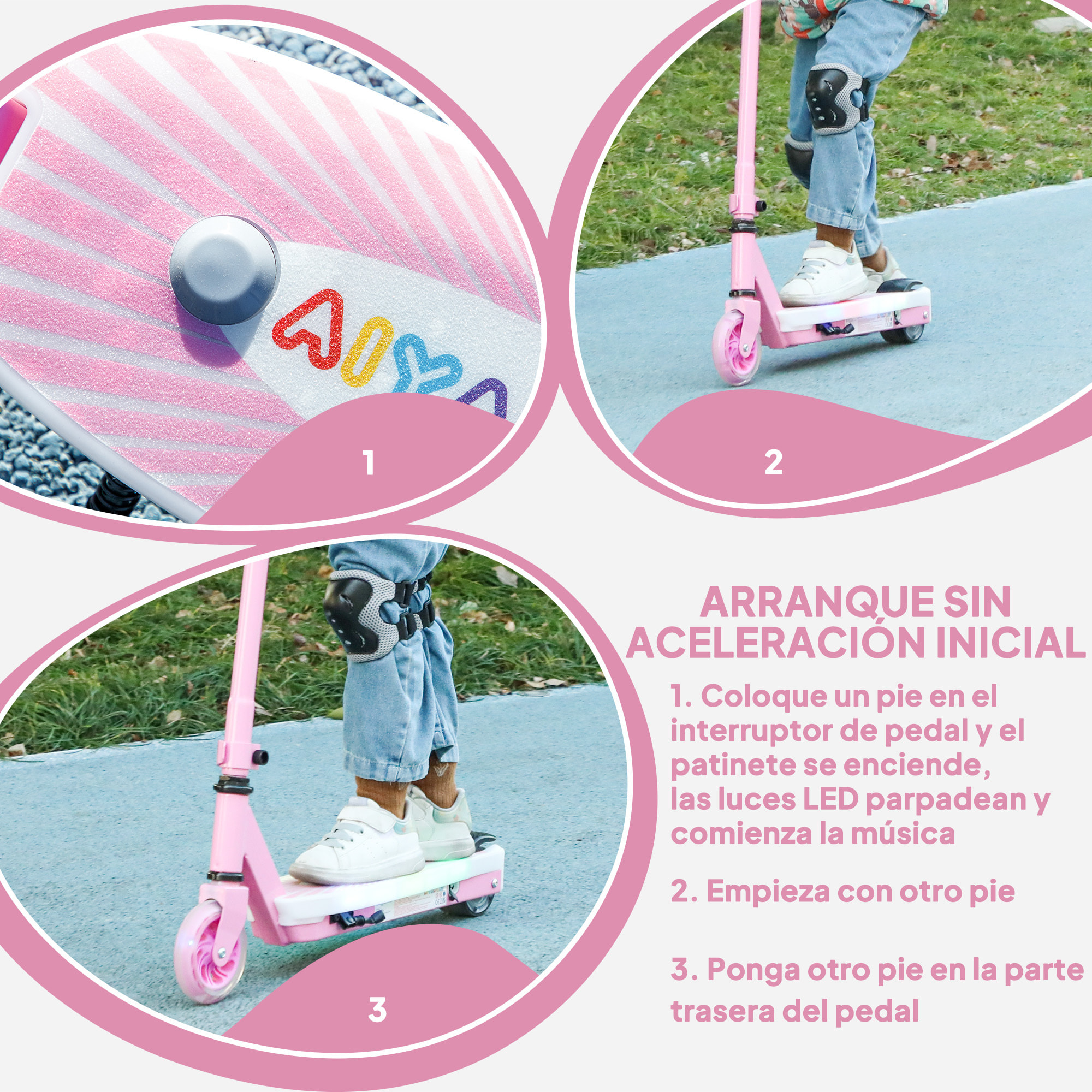 Patinete Eléctrico para Niños de 4-7 Años Patín Eléctrico Max. 6 km/h Motor 80 W Autonomía Máxima 8 km Patinete Eléctrico Infantil con Luces LED Freno Posterior Rosa