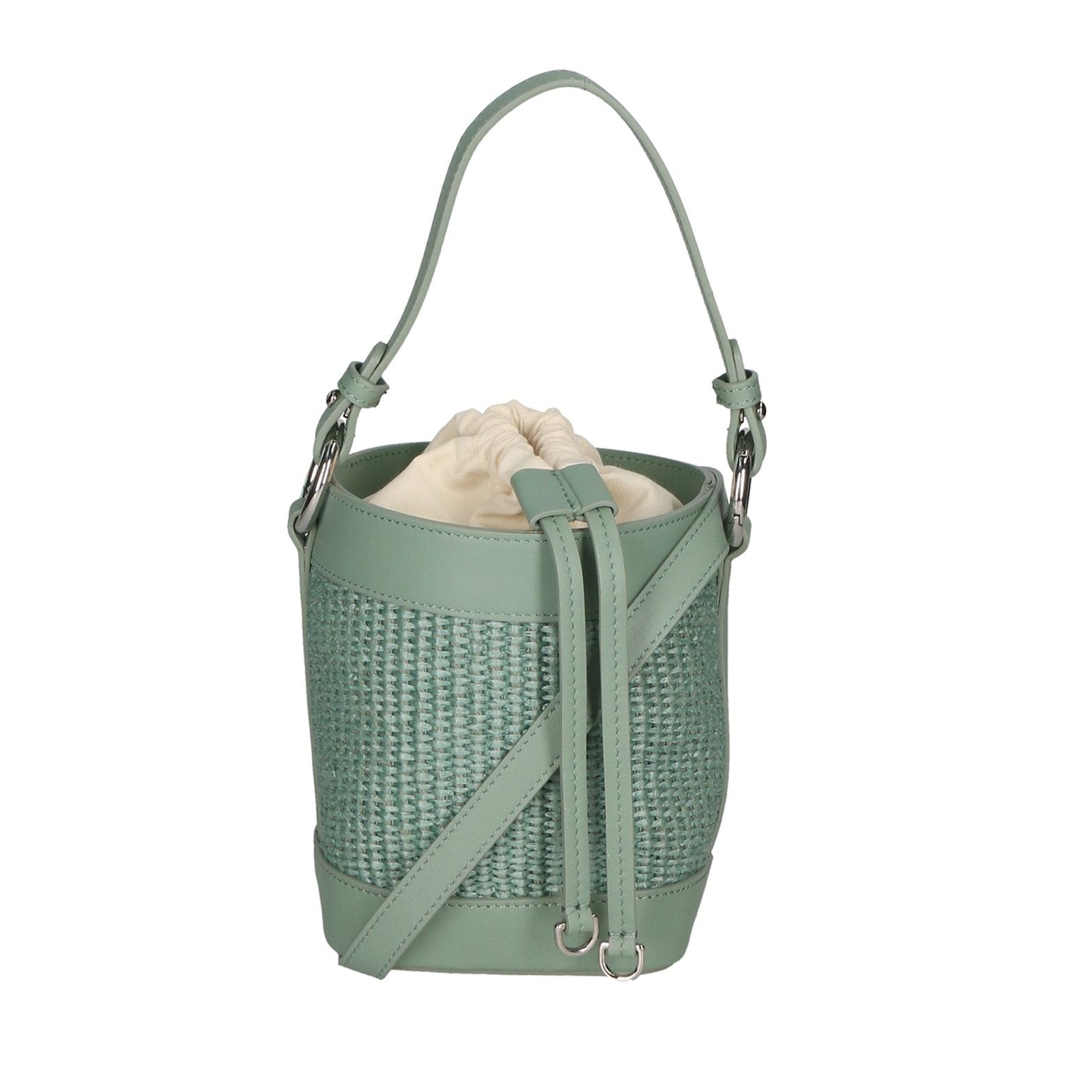 Borsa a secchiello da donna - Modello Alyssa - Pelle & Paglia - 13.0 x 16.0 x 10.0 cm