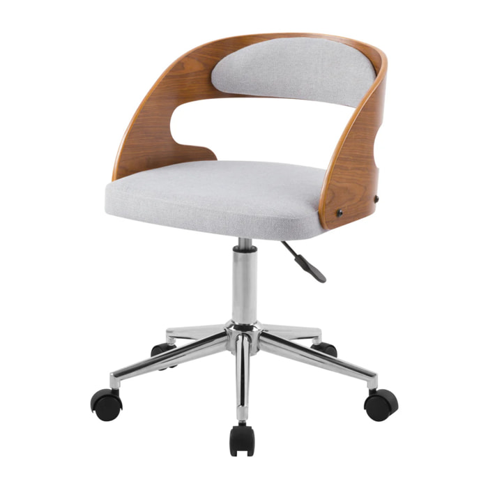 Chaise de bureau pivotante et réglable en bois et tissu gris - Louis