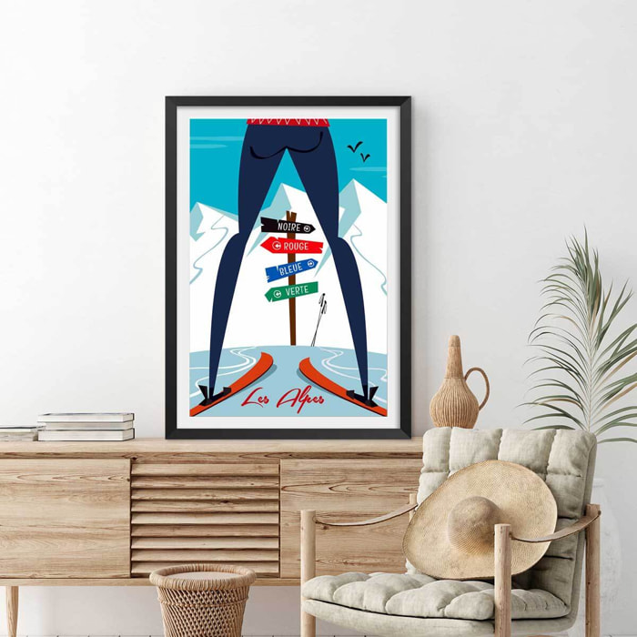 Poster retro piste noire…ou verte! Affiche sous cadre noir