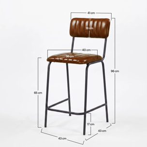 Lot de 2 chaises pour îlot central 65 cm en cuir de buffle marron - Arsène