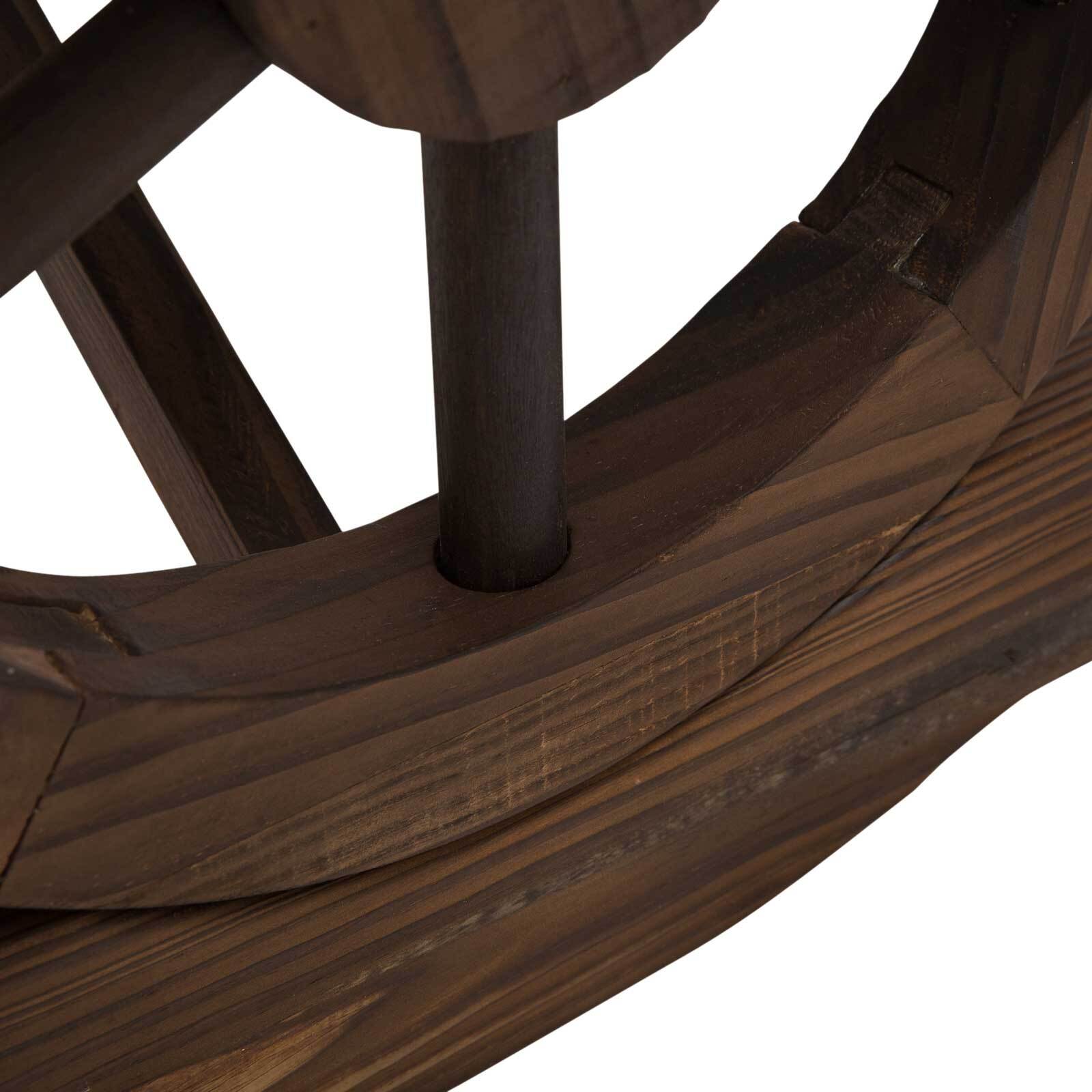 Banc de jardin 2 places style western piètement roues de charrette bois sapin traité carbonisation