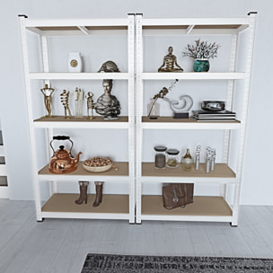 Set di 2 Scaffali In Metallo e MDF - Alta Portata Fino a 875 kg - 5 Ripiani Per Garage Officina Cantina Magazzino - Modulare - Bianco - 180x90x40 cm