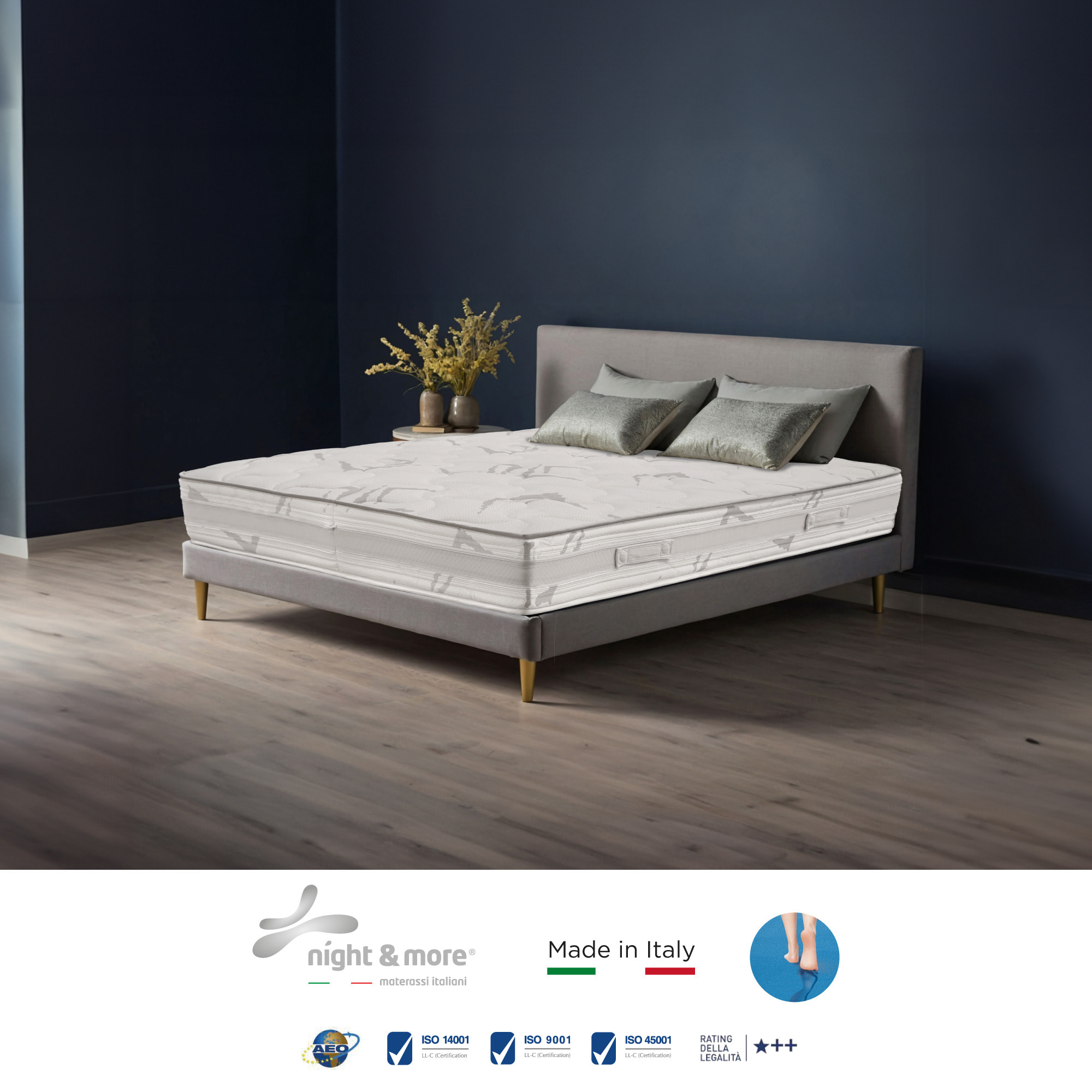 "Marylin" H27 cm 140x190 2 guanciali Memory OMAGGIO sfoderabile a molle insacchettate indipendenti, schiuma poliuretanica e Memory Foam