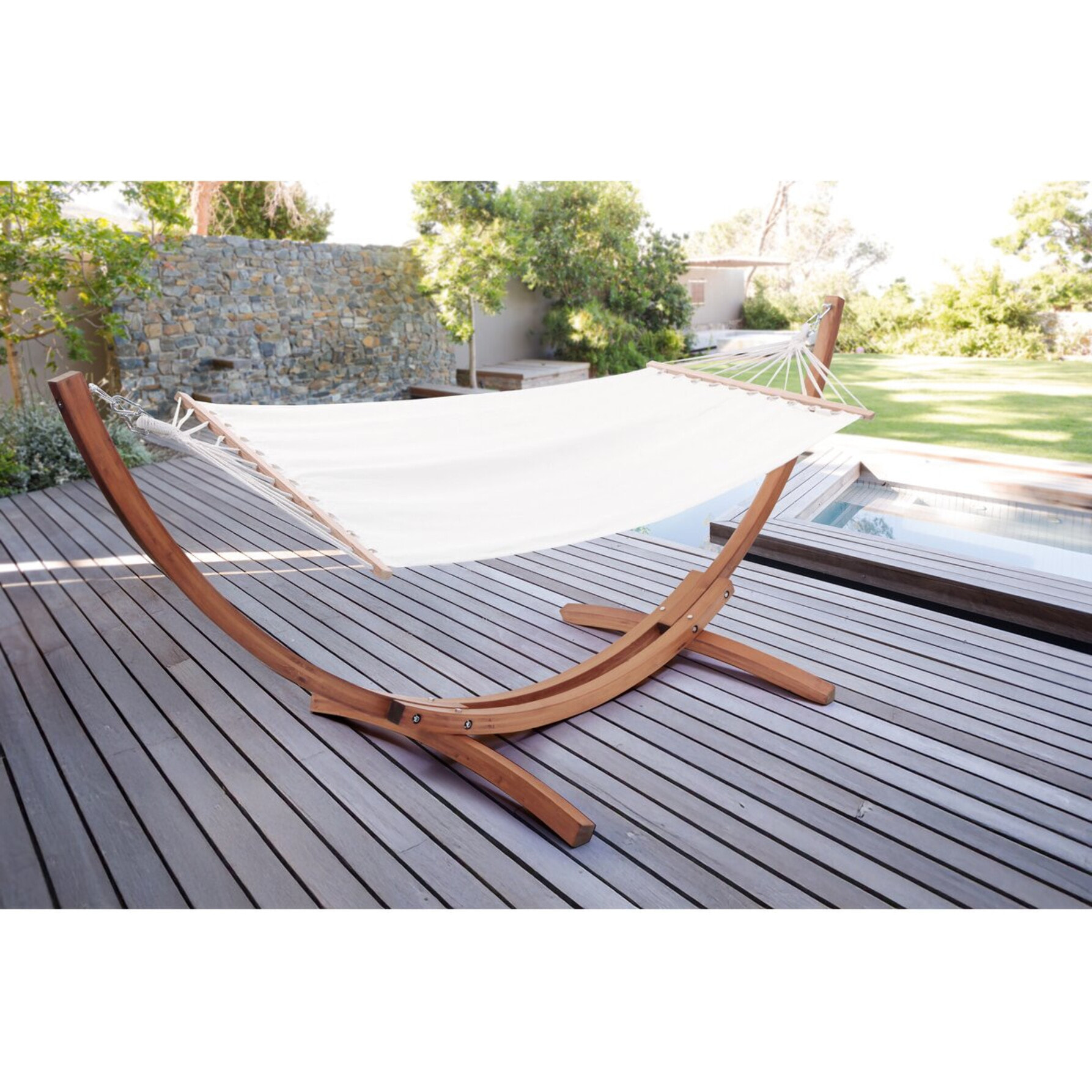 Hamac bois avec toile en coton "Dallas" - 3 m - Ecru