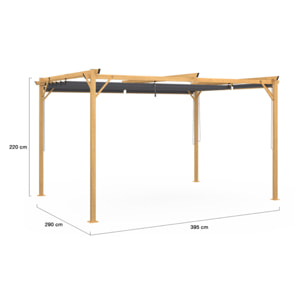 Pergola Marina en acier effet bois avec toit rétractable et 4 stores gris 3x4m