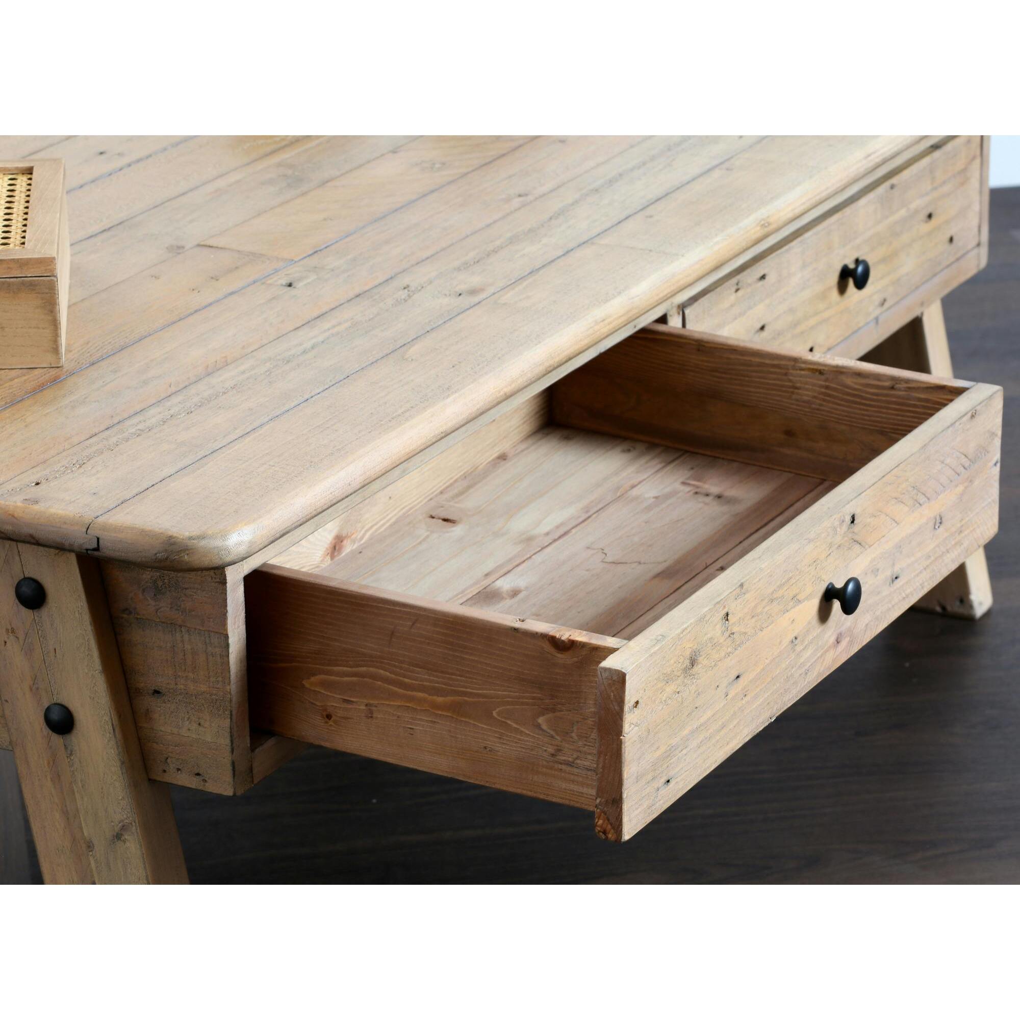 Table basse avec rangement bois recyclé clair tréteaux SALERNE