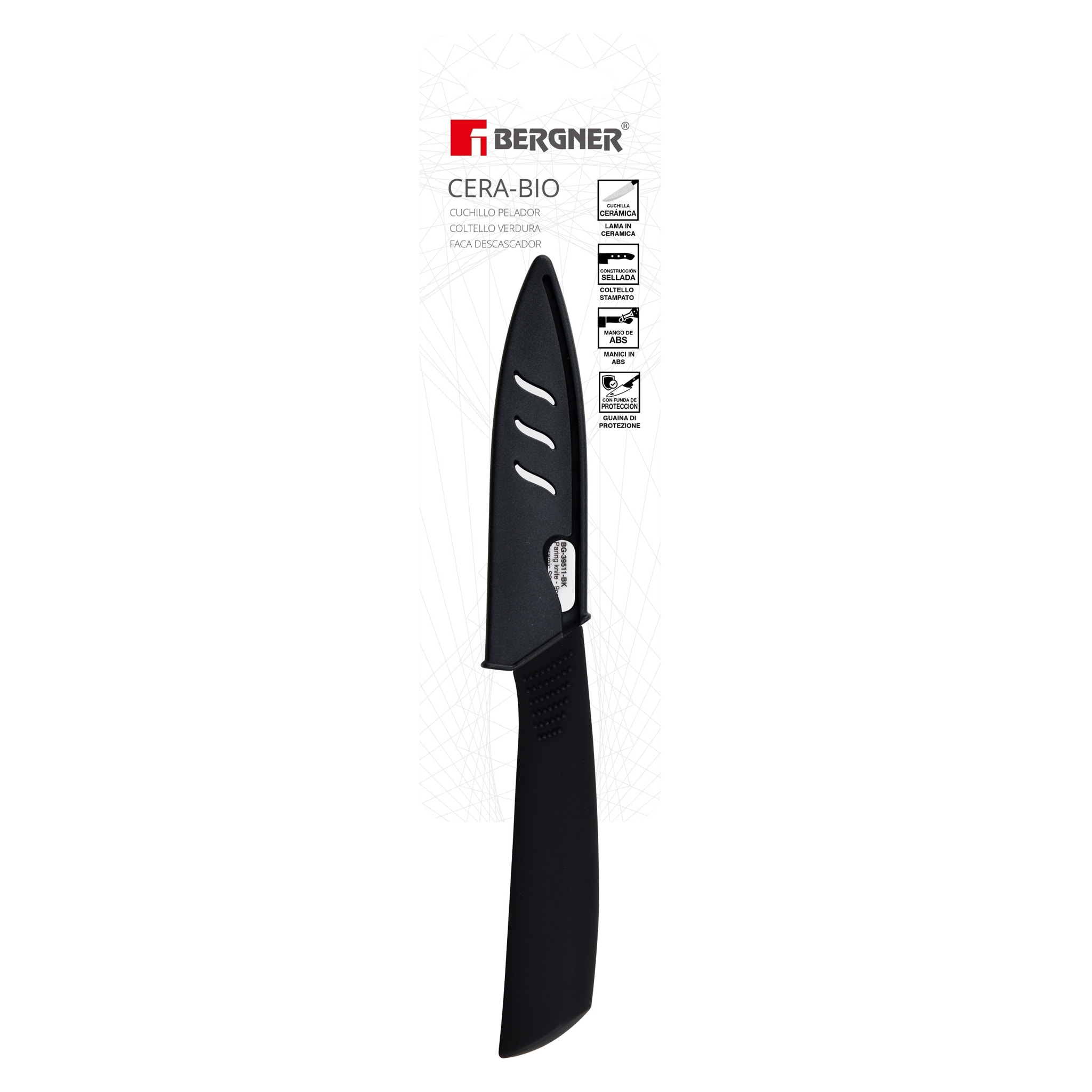 Cuchillo mondador de 9 cm en color negro Bergner colección Cera bio