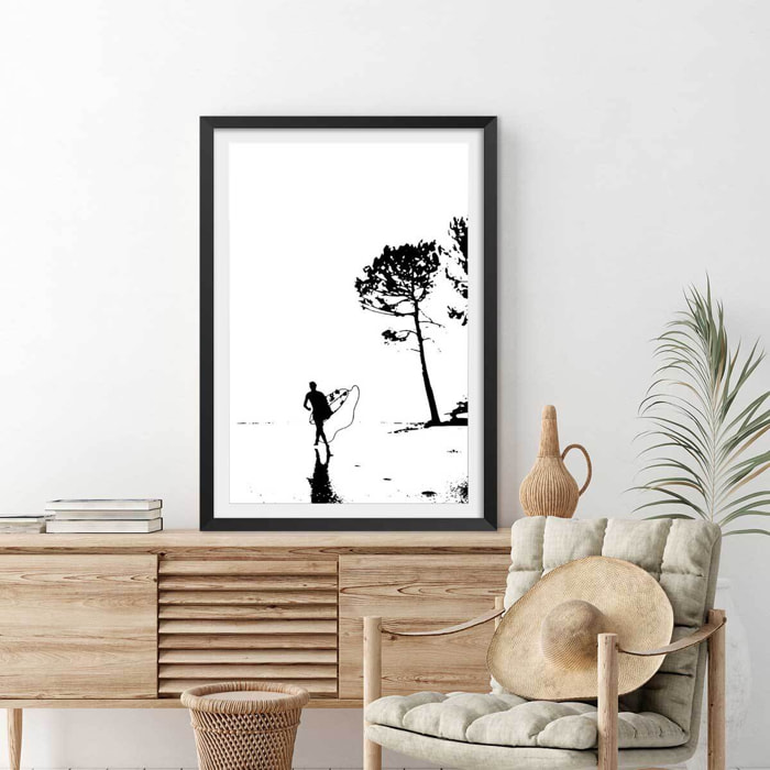 Poster landes lou surfou Affiche + cadre en bois - Noir