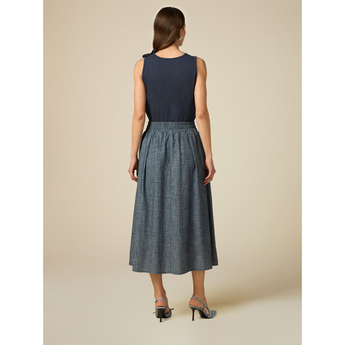 Oltre - Falda midi mezcla de lino efecto denim - Light - blue