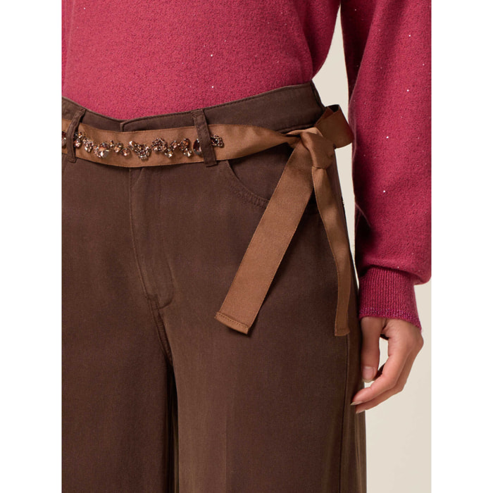 Oltre - Cintura in gros grain con castoni - Marrone