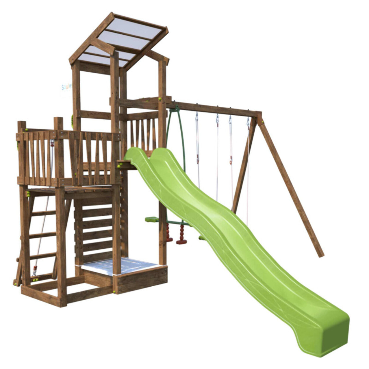 Aire de jeux pour enfant 2 tours avec portique et mur d'escalade - FUNNY Swing & Climbing 150